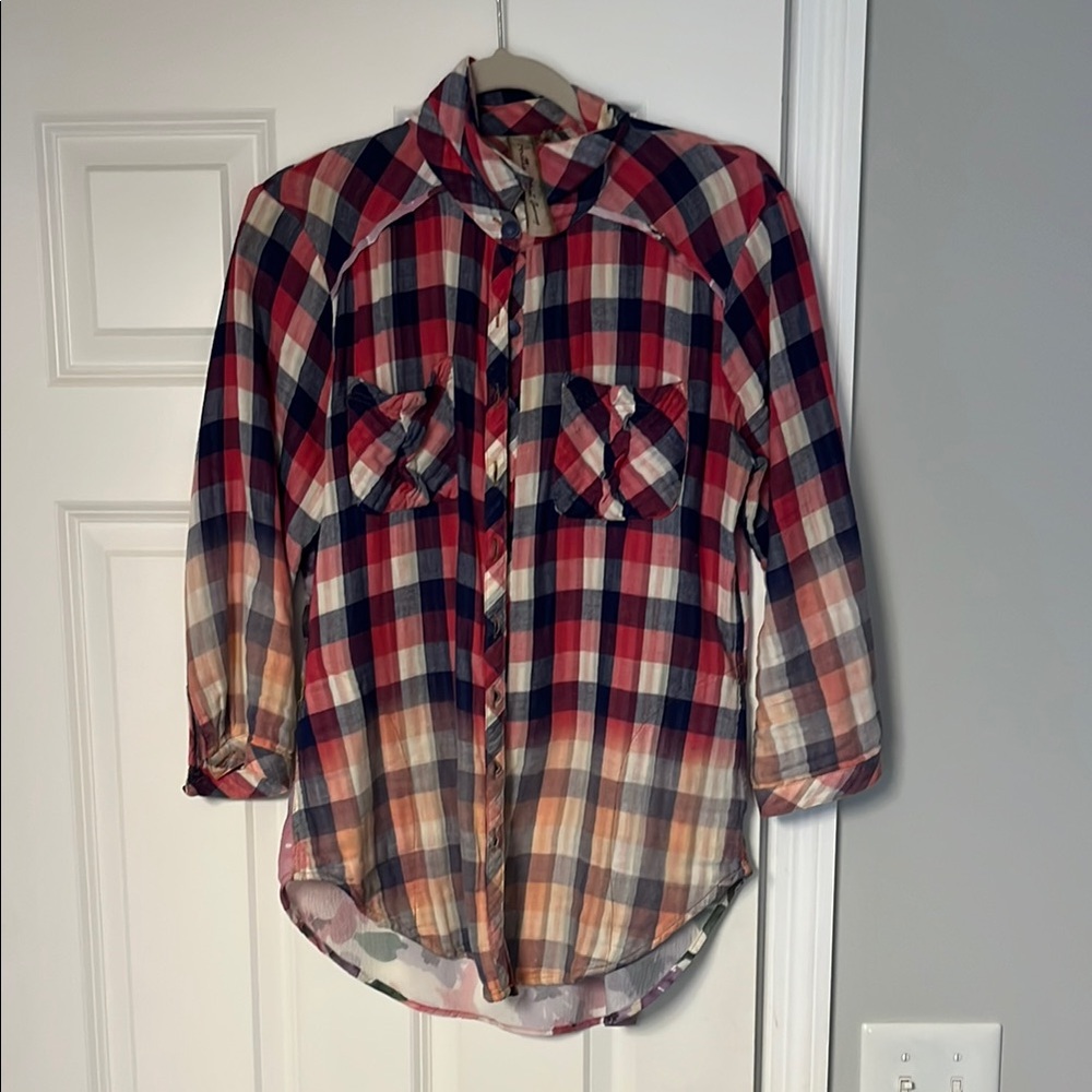 Arafat silent Journey Plaid/floral print Button-Up Shirt, small